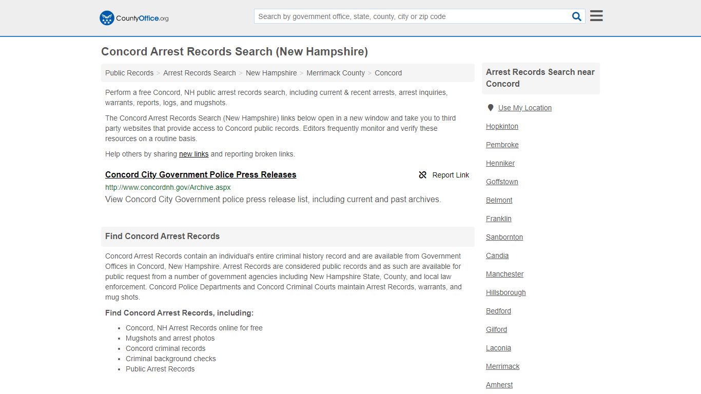 Arrest Records Search - Concord, NH (Arrests & Mugshots) - County Office